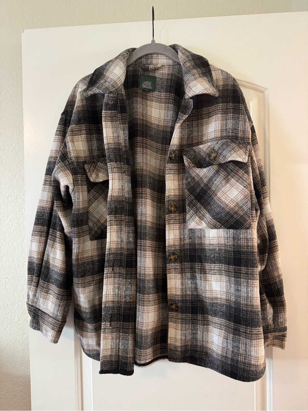 Wild Fable Plaid Shacket Jacket - Black, White & Brown